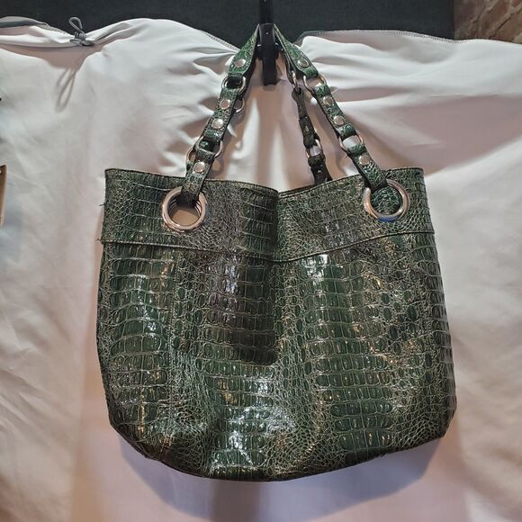 Steven By Steve Madden Green Faux Snakeskin Large Shoulder Bag Tote w/Silver - Picture 1 of 10